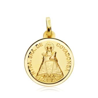 Medalla Virgen de Covadonga 18 mm Oro Amarillo 18K con Bisel