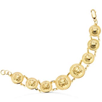 Pulsera 20,5 cm en Oro Amarillo 18 Quilates Medallones con Medusa y Greca