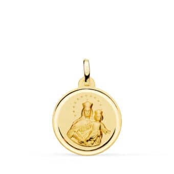 Medalla Virgen María Auxiliadora 18 mm Oro Amarillo 18K con Bisel