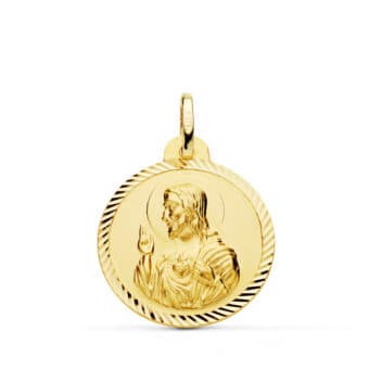 Medalla Sagrado Corazón de Jesús 22 mm Oro Amarillo 18K con Tallas Laterales