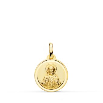 Medalla Sagrado Corazón de Jesús 14 mm Oro Amarillo 18K con Bisel