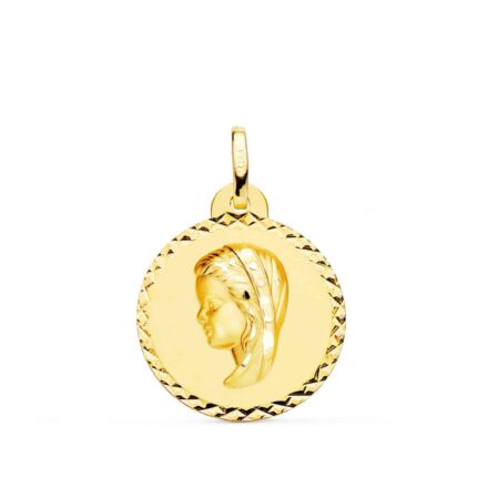 Medalla Virgen Niña 20 mm Oro Amarillo 18 Quilates Tallada