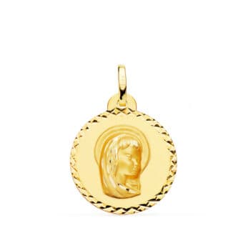 Medalla Virgen Niña Rezando 20 mm en Oro Amarillo 18 Quilates Talla Cruzada