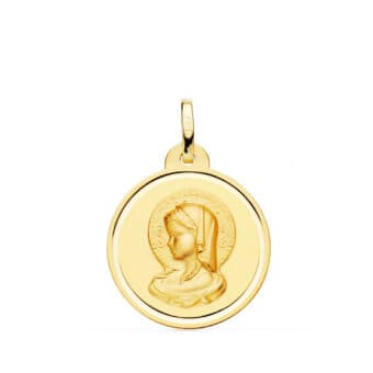 Medalla Virgen María (Virgo Virginium) 20 mm en Oro Amarillo 18 Quilates con Bisel