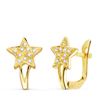 Pendientes Comunión 12 x 8 mm en Oro Amarillo 18K Estrellas con Circonitas