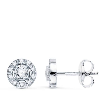 Pendientes Niña Comunión 7 mm Oro blanco 18 Quilates Esfera con Circonitas