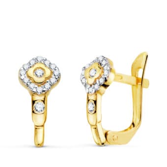 Pendientes Niña Comunión 13 x 6 mm Oro Bicolor 18 Quilates Pieza Orla Circonitas