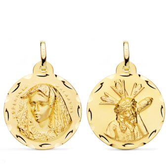 Medalla Escapulario Cristo Gran Poder y Virgen Macarena de 24 mm en Oro Amarillo 18K