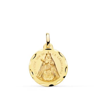 Medalla Virgen Candelaria 18 mm Oro Amarillo 18K con Tallas
