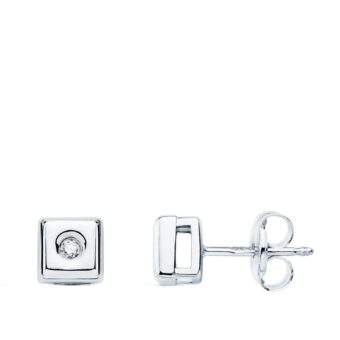 Pendientes 5,5 x 5,5 mm Oro Blanco 18K Cuadrado y Diamantes 0,040 ct