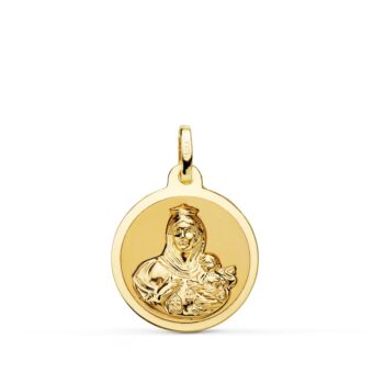 Medalla Virgen del Carmen 18 mm Oro Amarillo 18K con Brillo