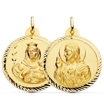 Medalla Escapulario 30 mm Virgen del Carmen y Corazón de Jesús Oro Amarillo 18K Tallas