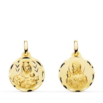 Medalla Escapulario 16 mm Virgen del Carmen y Corazón de Jesús Oro Amarillo 18K Tallas