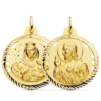 Medalla Escapulario 30 mm Virgen del Carmen y Corazón de Jesús Oro Amarillo 18K Tipo Hélice