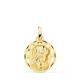 Medalla Comunión Virgen Niña 18 mm en Oro Amarillo 18 Quilates Calado