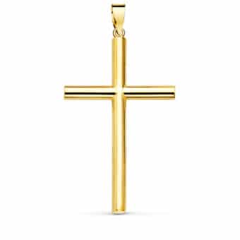 Cruz Tubos Lisos 35 x 22 mm en Oro Amarillo de 18K
