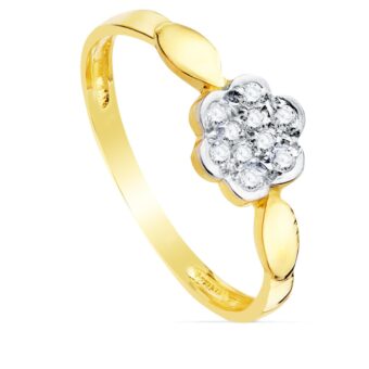 Anillo Comunión 7 mm en Oro Bicolor 18K Flor Cuajo Circonitas