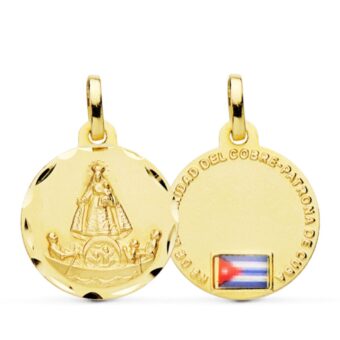 Medalla 20 mm Oro Amarillo 18K con V. Caridad del Cobre Tallada