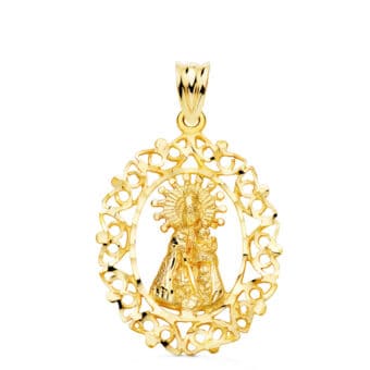Medalla Virgen de los Desamparados 28 x 21 mm en Oro Amarillo 18K con Cerco Calado