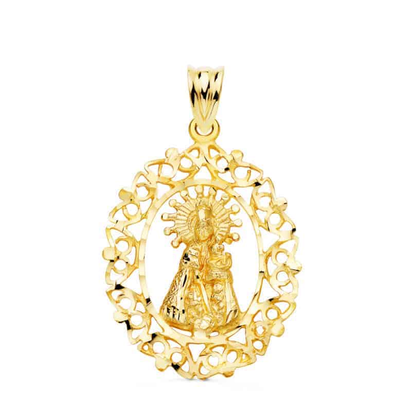 Medalla Virgen de los Desamparados 28 x 21 mm en Oro Amarillo 18K con Cerco Calado - Imagen 1