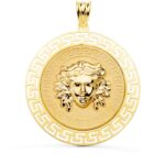 Colgante Medusa Oro Amarillo 18 Quilates 33 mm Medalla con Greca