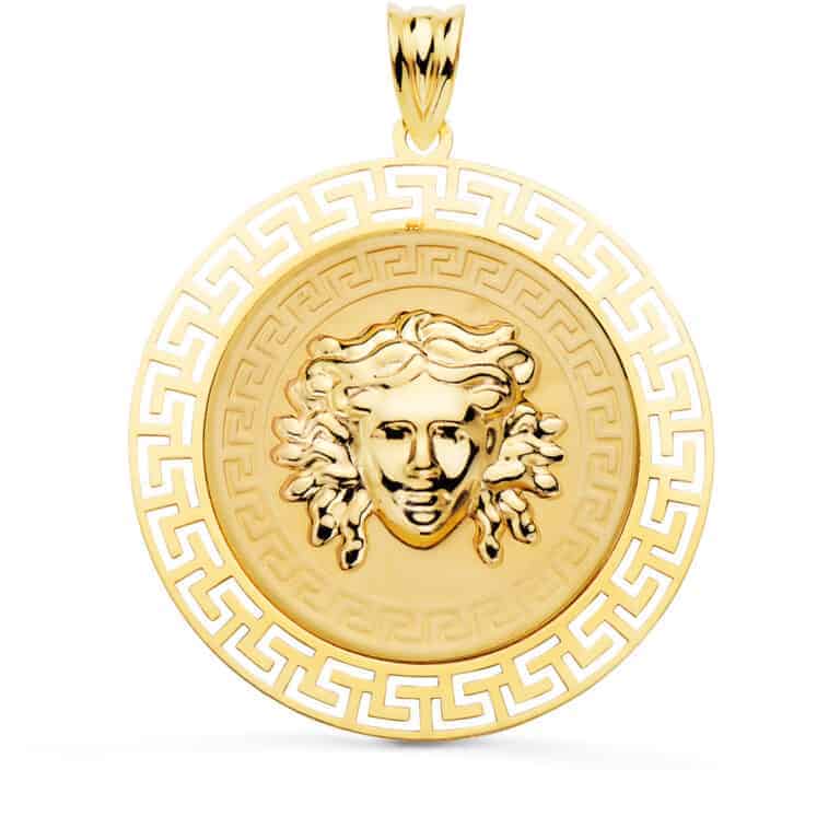 Colgante Medusa Oro Amarillo 18 Quilates 33 mm Medalla con Greca - Imagen 1