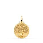 Colgante Árbol de la Vida 16 mm Oro Amarillo 18 Quilates Medalla Mate Brillo