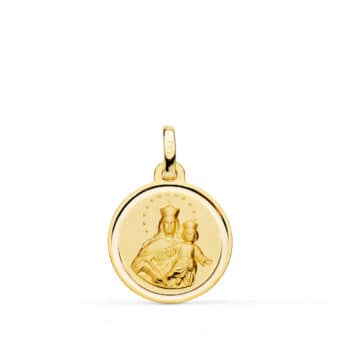 Medalla Virgen María Auxiliadora 16 mm Oro Amarillo 18K con Bisel