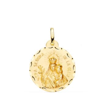 Medalla Virgen de la Oliva 20 mm Oro Amarillo 18K con Tallas