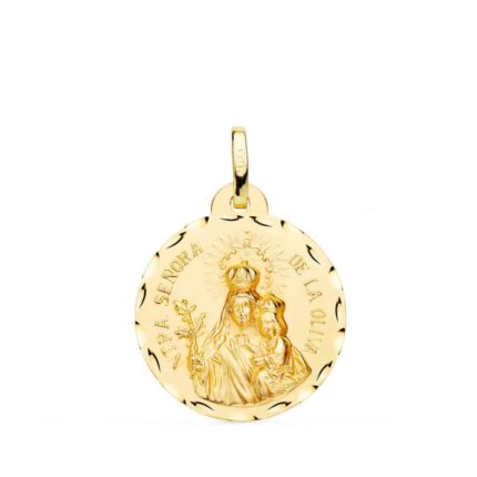 Medalla Virgen de la Oliva 20 mm Oro Amarillo 18K con Tallas