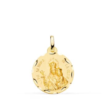 Medalla Virgen de la Oliva 18 mm Oro Amarillo 18K con Tallas