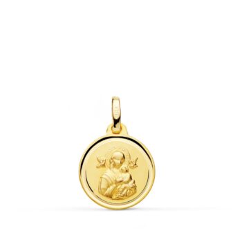 Medalla Virgen del Perpetuo Socorro 14 mm Oro Amarillo 18K con Bisel