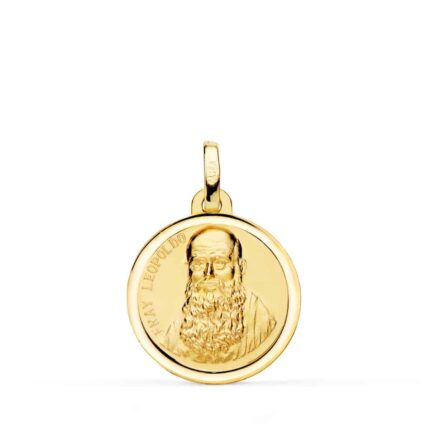 Medalla Fray Leopoldo 18 mm Oro Amarillo 18K con Bisel