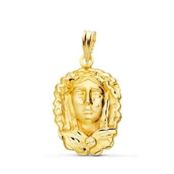 Medalla 22 x 15 mm Silueta Virgen María de la O en Oro Amarillo 18K