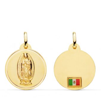 Medalla Virgen de Guadalupe (México) 20 mm Oro Amarillo 18K con Bandera