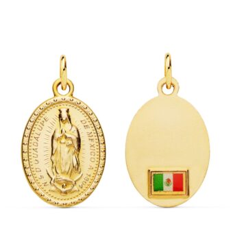 Medalla Virgen de Guadalupe (México) 20 x 15 mm Oro Amarillo 18K con Bandera