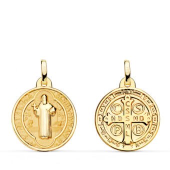 Medalla San Benito Monje Escapulario 18 mm Oro Amarillo 18K Mate