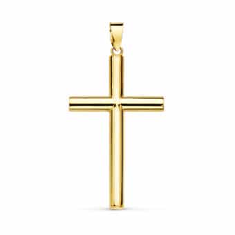 Cruz Cristo Tubo Hueca 29 x 18 mm en Oro Amarillo de 18K