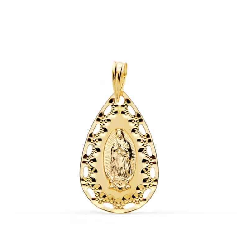 Medalla Virgen de Guadalupe (México) 22 x 14 mm Oro Amarillo 18K con Gota - Imagen 1