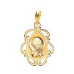 Medalla Comunión Virgen Niña 22 x 16 mm en Oro Amarillo 18K con Calado