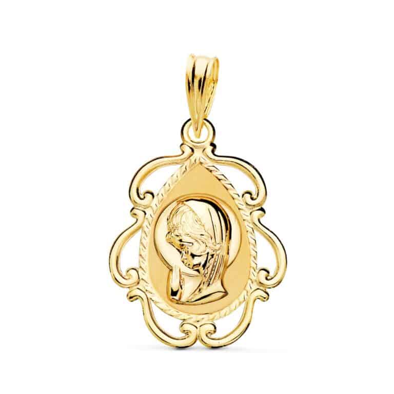 Medalla Comunión Virgen Niña 22 x 16 mm en Oro Amarillo 18K con Calado - Imagen 1