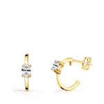 Pendientes Aro Mujer 12 x 3 mm Oro Amarillo 18K Circonita Blanca