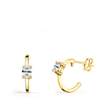 Pendientes Aro Mujer 12 x 3 mm Oro Amarillo 18K Circonita Blanca