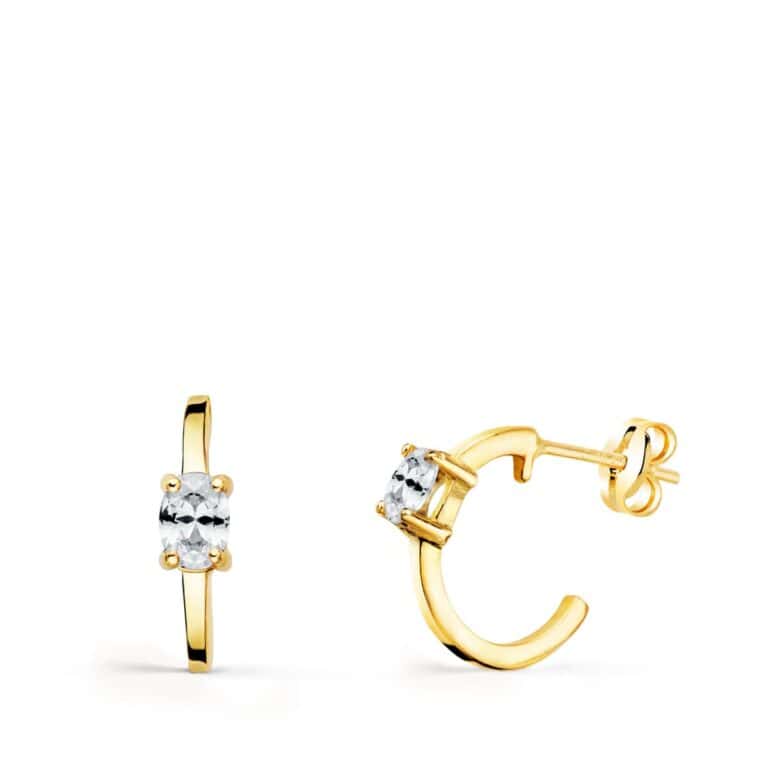 Pendientes Aro Mujer 12 x 3 mm Oro Amarillo 18K Circonita Blanca - Imagen 1