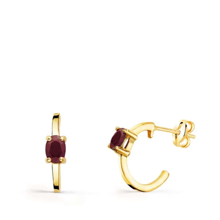 Pendientes Aro Mujer 12 x 3 mm Oro Amarillo 18k Rubí - Imagen 1