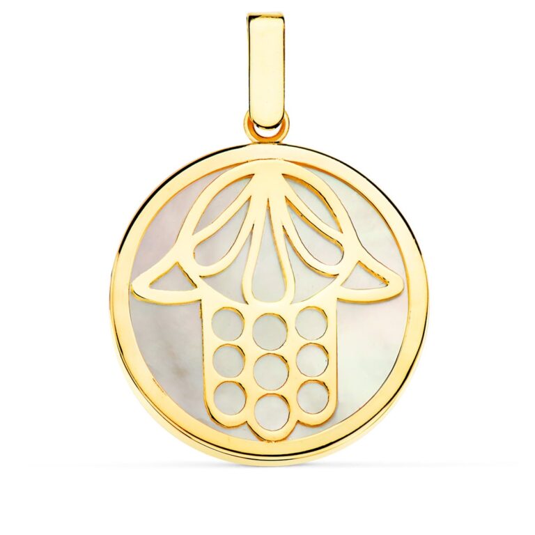 Colgante Mano de Fátima 20 mm en Oro Amarillo 18 Quilates Nácar - Imagen 1