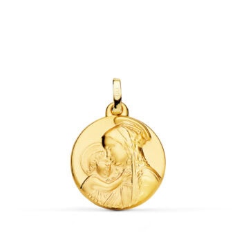 Medalla Virgen María 18 mm Oro Amarillo 18K "Divina Ternura"