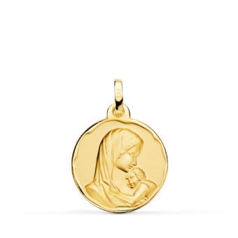 Medalla Virgen María 18 mm Oro Amarillo 18K "Amor Maternal"