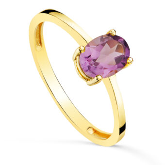 Anillo Mujer Amatista 7 x 5 mm en Oro Amarillo 18 Quilates