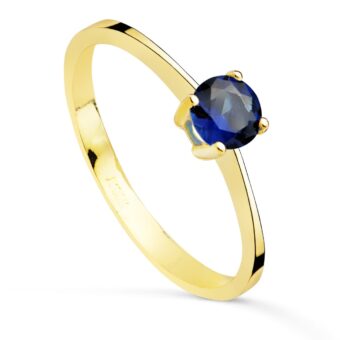 Solitario Compromiso Oro Amarillo 18K Circonita Azul 5mm